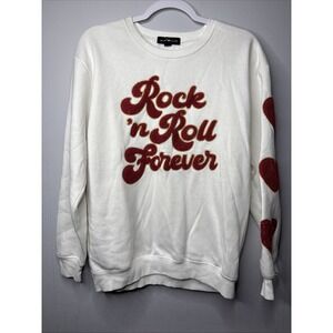 SOCIAL SCENE ROCK N ROLL FOREVER‎ HEART WOMENS MED WHITE SWEATSHIRT